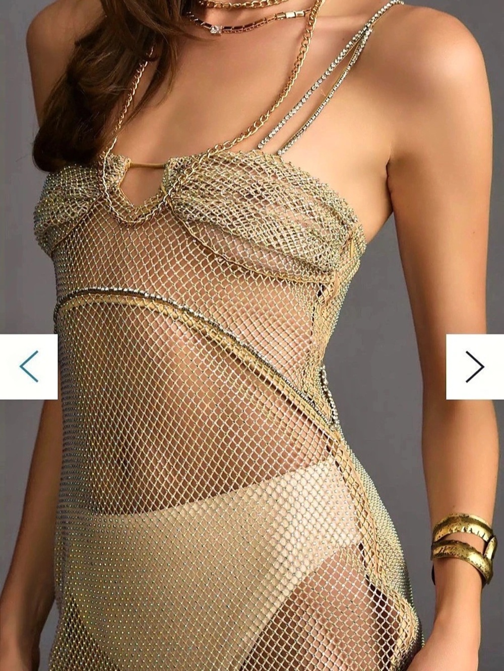 Not So Serious Gold Mesh Maxi Dress Size Large NWT